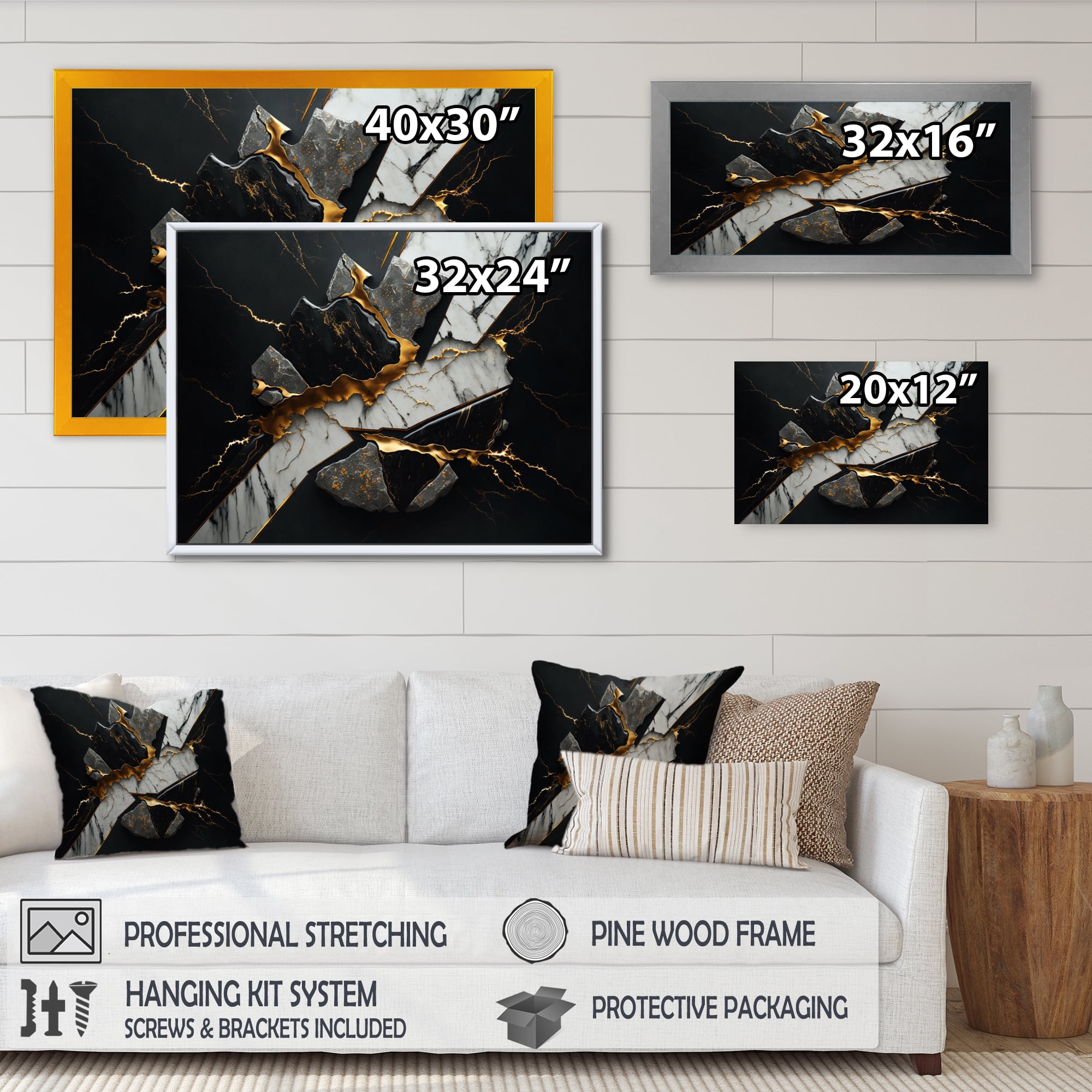 Designart Abstract Geode Black III Canvas Wall Art
