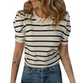 thumbnail image 2 of Womens Shirts Summer Striped Pullover Round Neck Bubble Sleeve T Shirt Top Womens Tops, 2 of 6