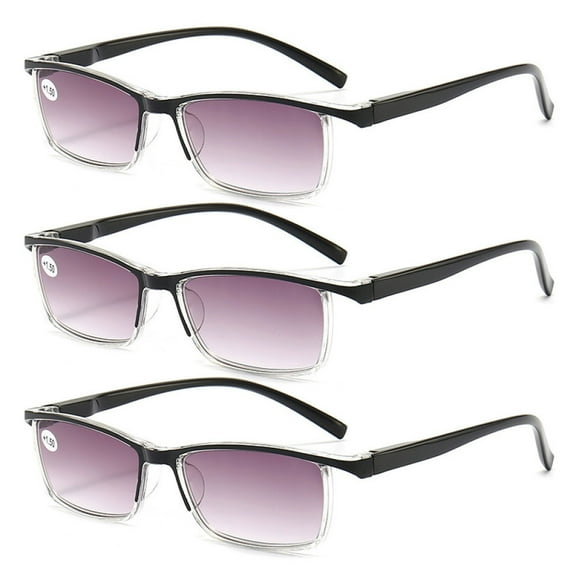 3 Pairs of Gradient Gray Reading Glasses 1.00 TR90 Fashion Black Presbyopic Sunglasses for Women and Men, Spring Hinge Rectangle Readers 1.00
