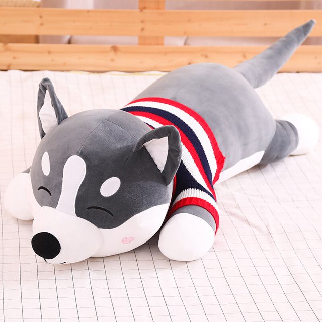 Peluche de Husky a rayas para niños, muñeco de peluche de 80/100cm, suave, perro, animal, regalo de cumpleaños Fivean unisex