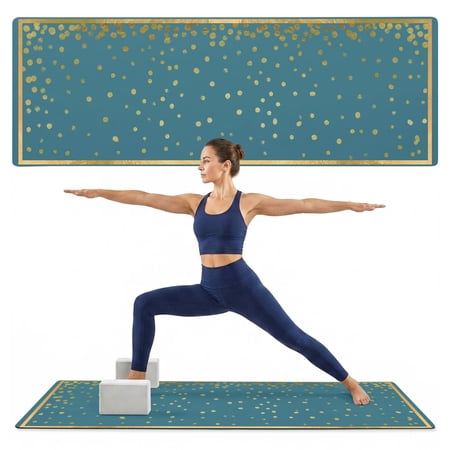 Yoga Mat Golden Dust Yoga Mats with Strap & Shortage Bag Non Slip Workout Mats Absorbent Cushion Pad Teal Glittering Specks Border Frame Exercise Mat for Yoga Pilates Stretching Home Gym 68 x24
