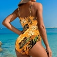 thumbnail image 4 of Wyobmus Womens One Piece Swimsuits Tummy Control Tropical Printed Bathing Suit High Cut Spaghetti Strap Swim Suit Swimwear Yellow, 4 of 6