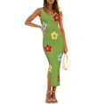 thumbnail image 1 of Vestido ajustado de verano ZESICA, de punto floral, midi, verde, para mujer, 1 of 7