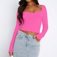 thumbnail image 4 of AXXD Pink Basic Casual Tops for Women Summer 2024 Trendy Long Sleeve Top Slim Temperament Solid Color Base Shirt Sexy Spice Girl T-shirt, 4 of 5