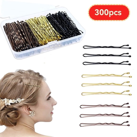 300 Pcs Hair Pins Kit, U Shaped Hair Pins for Buns, Hair Pins for Women, Hair Rubber Bands with Box, 2 inch Black Bobby Pins Brown Hair Blonde Hair Pins for Styling