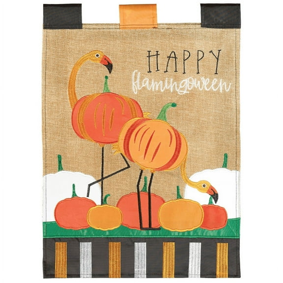 Magnolia Gardens M011706 13 x 18 in. Happy Flamingoween Burlap Garden Flag