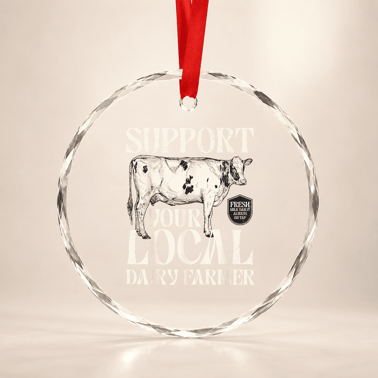 Support Your Local Dairy Farmer Cow Farming Breastfeeding Glass Ornament