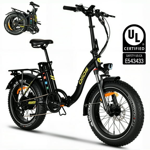 OIIOS Electo Electric Bike Folding Fat Tire for Adults - 48V20Ah 750W UL Certified - Step Thru - Hydraulic Disc Brakes - Midnight Black