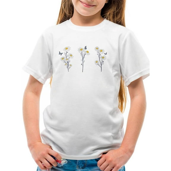 Cute Wild Daisies W Butterflies T-Shirt Juniors -Image by Shutterstock, Large