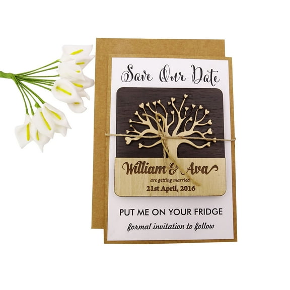 20 Save the Date Wooden Magnet Custom Engraved Wooden Magnet Rustic Wedding Announcements Idea
