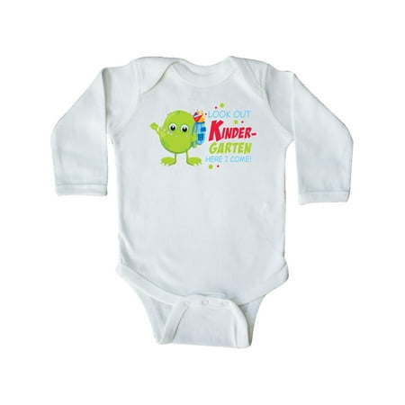 

Inktastic Look out Kindergarten Here I Come with Cute Green Monster Gift Baby Boy or Baby Girl Long Sleeve Bodysuit