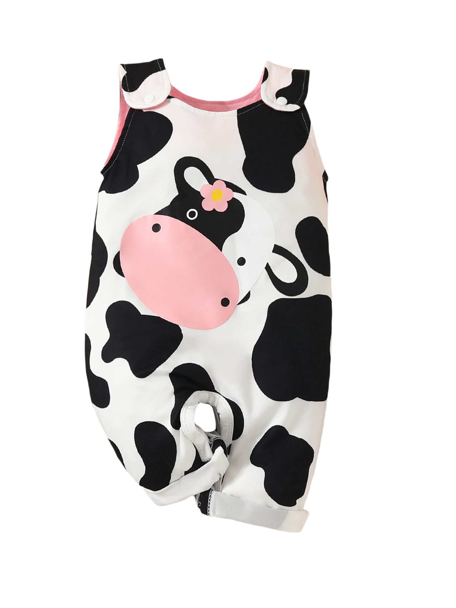 Qtinghua Newborn Baby Girl Boy Cow Print Jumpsuit Sleeveless Tank Romper One Piece Overall