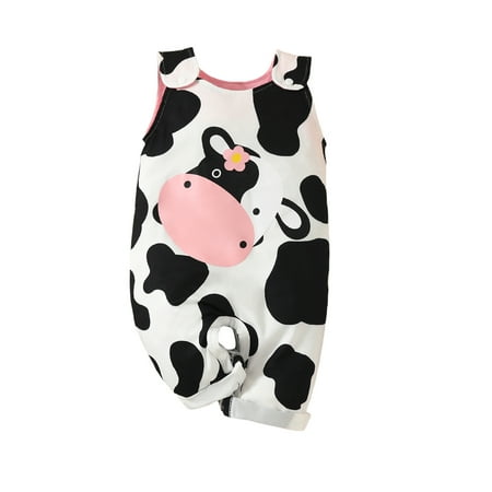 

Arvbitana 0M 3M 6M 9M 12M 18M Baby Boys Girls Jumpsuit Cute Cow Print Sleeveless Round Neck Footless Romper Bodysuit