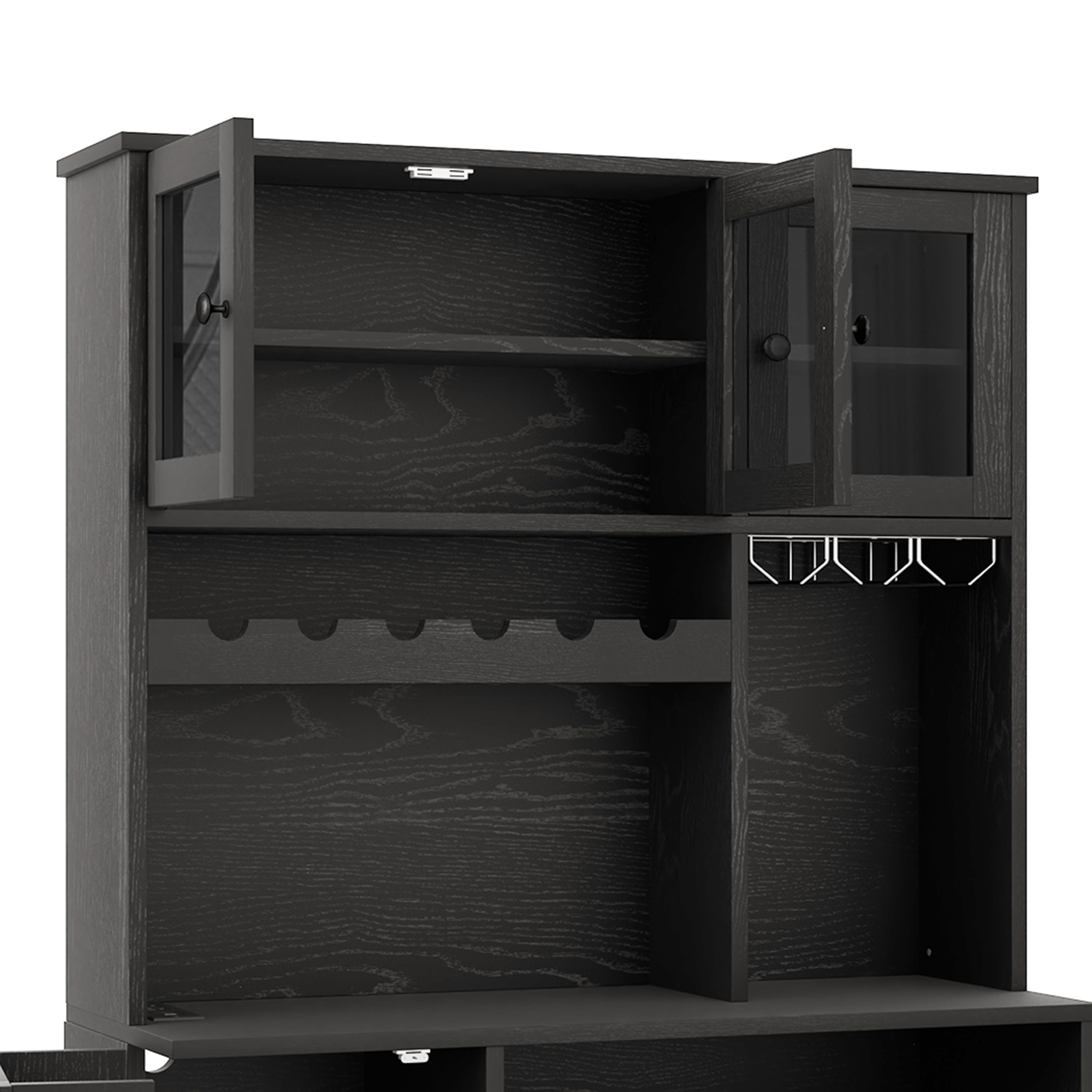 Uforic Kitchen Pantry Cabinet with Charging Station and Drawers,Storage Cabinet for Entryway, Kitchen Black