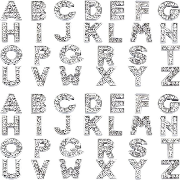 DESIGNICE 52Pcs Alphabet AZ Letter Slide Charm Rhinestone Beads 8mm Hole Slide Alphabet Letters