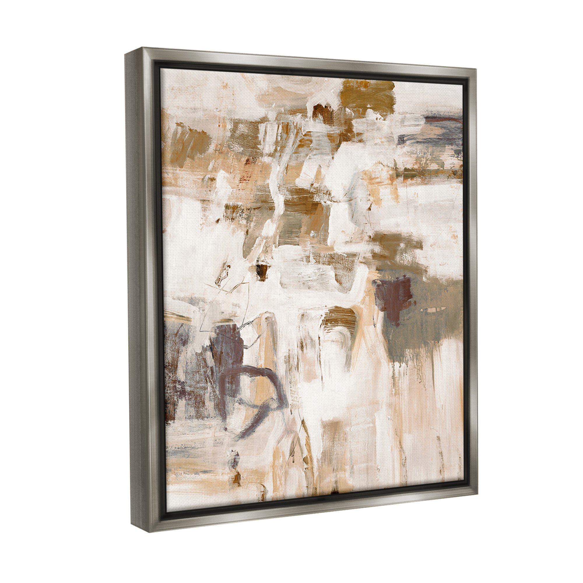 Stupell Industries Beige Abstract Pattern Abstract Painting Gray Floater Framed Canvas Art Print Wall Art, 17 x 21