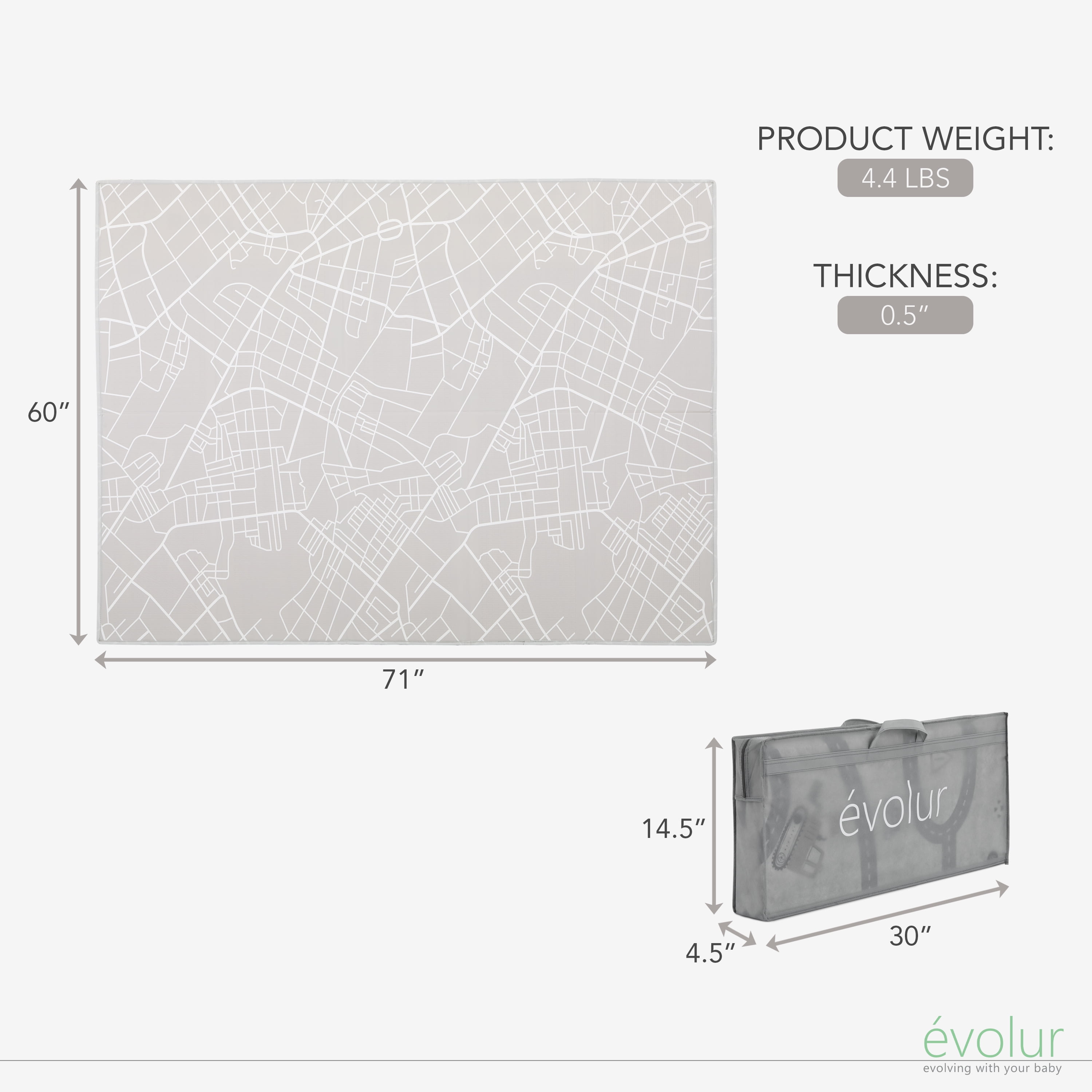 Evolur CozyCush Reversible Non-Toxic Baby Kids Playmat , WorkZone