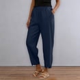 thumbnail image 5 of Soyumi Linen Palazzo Pants for Women, High Waisted Wide Leg Cotton Linen Trendy Beach Pull On Elastic Waist Casual Flowy Pants, Dark Blue, 5 of 9