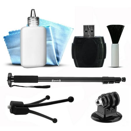 Self Shot Monopod Stick Pole Photo Video Mount + Tripod Adapter + SD Card Reader + Dust Removal Cleaning Kit for GoPro Hero4 Hero3+ Hero3 Hero2 Hero 4 3+ 3 2 1 Camera Camcorder