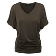 thumbnail image 2 of Made by Johnny V Neck Short Sleeve Dolman Top with Side Shirring XXXL BROWN, 2 of 6