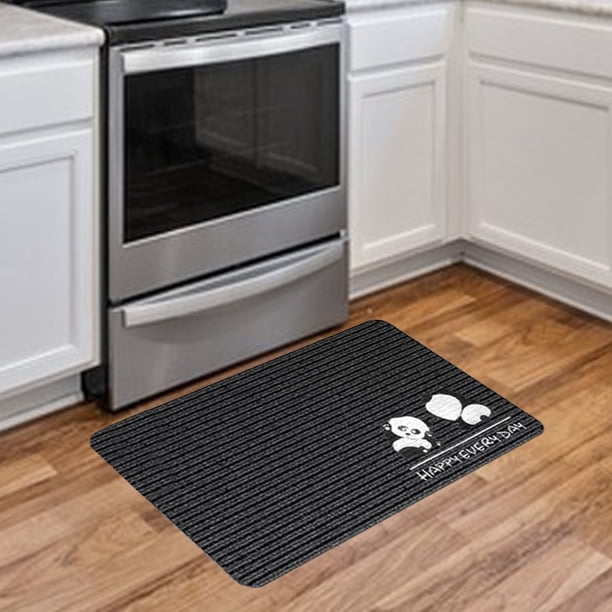 Alfombrilla de cocina, antideslizante, resistente a las manchas, reductora de fatiga, diseño ergonómico, absorbente de agua, patrón de rayas, fibra de poliéster negra con respaldo de TPE