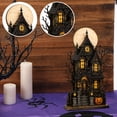 thumbnail image 4 of Layered Halloween Haunted House & Character Figurine Collection, Lighted Halloween Village Scene Decoration with Ghost Pumpkin Witch LED Lights, Tabletop Home Decor for Mantel Shelf Party Display, 4 of 6