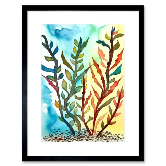 Seaweed Sea Floor Folk Art Artwork Framed Print Wall Art 9X7 Inch
