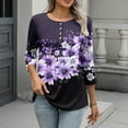 thumbnail image 7 of Women's Graphic Printed T-shirts 3/4 Length Sleeve Tees Crew Neck Spring Fall Summer Tops with Buttons (XL, Purple 01), 7 of 7
