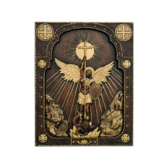 Archangel Michael Square Wooden Icon Religious Mural Vintage Wall Hanging Artwork - Best Wall Decor 2023