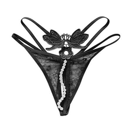 

ZRBYWB Womens Underwear Womens Lace Panties Pearl Massage Transparent Thong