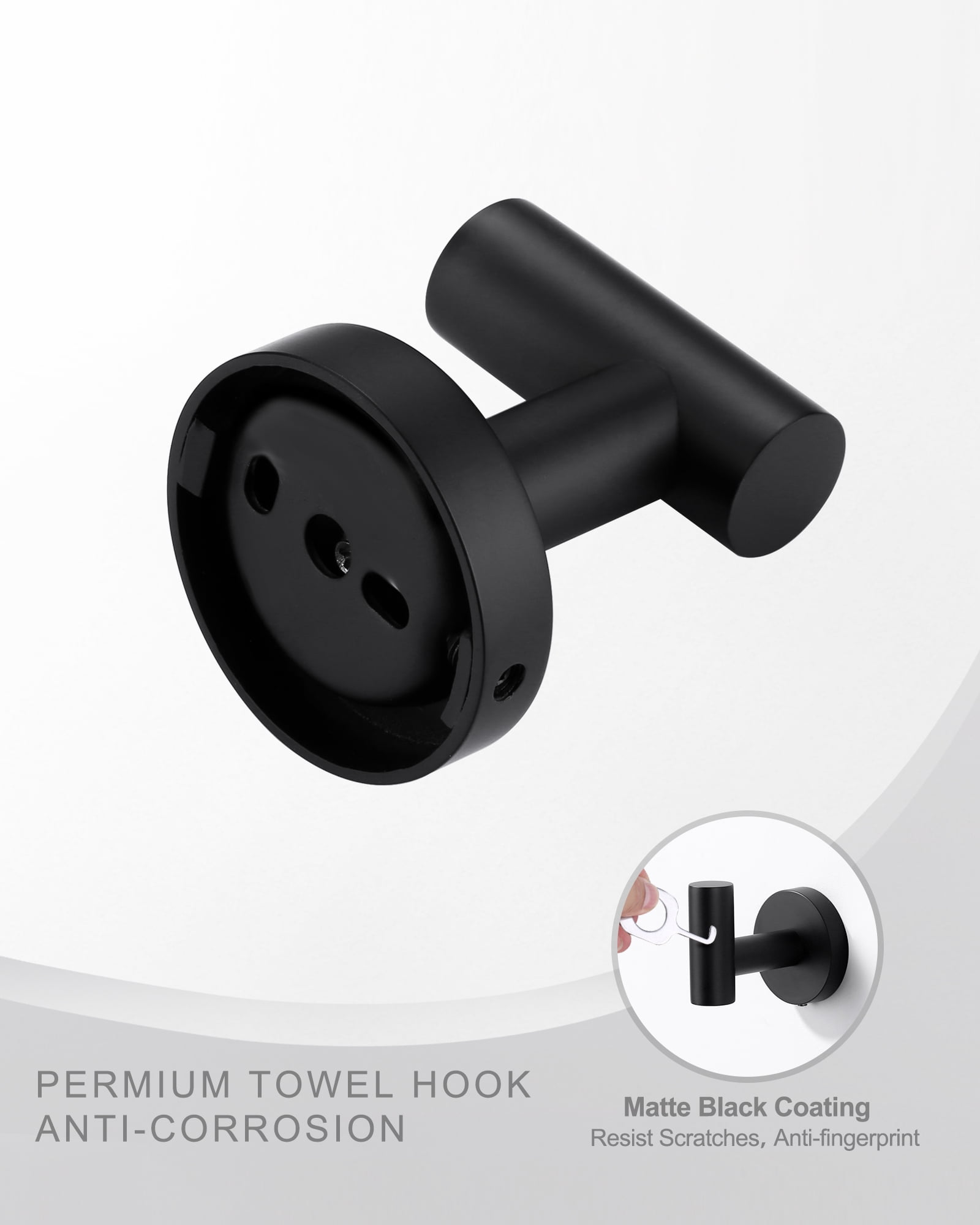 Wowow J-Hook Wall Mounted Bathroom Matte Black Robe/Towel Hook in Stainless Steel (4-Pack)