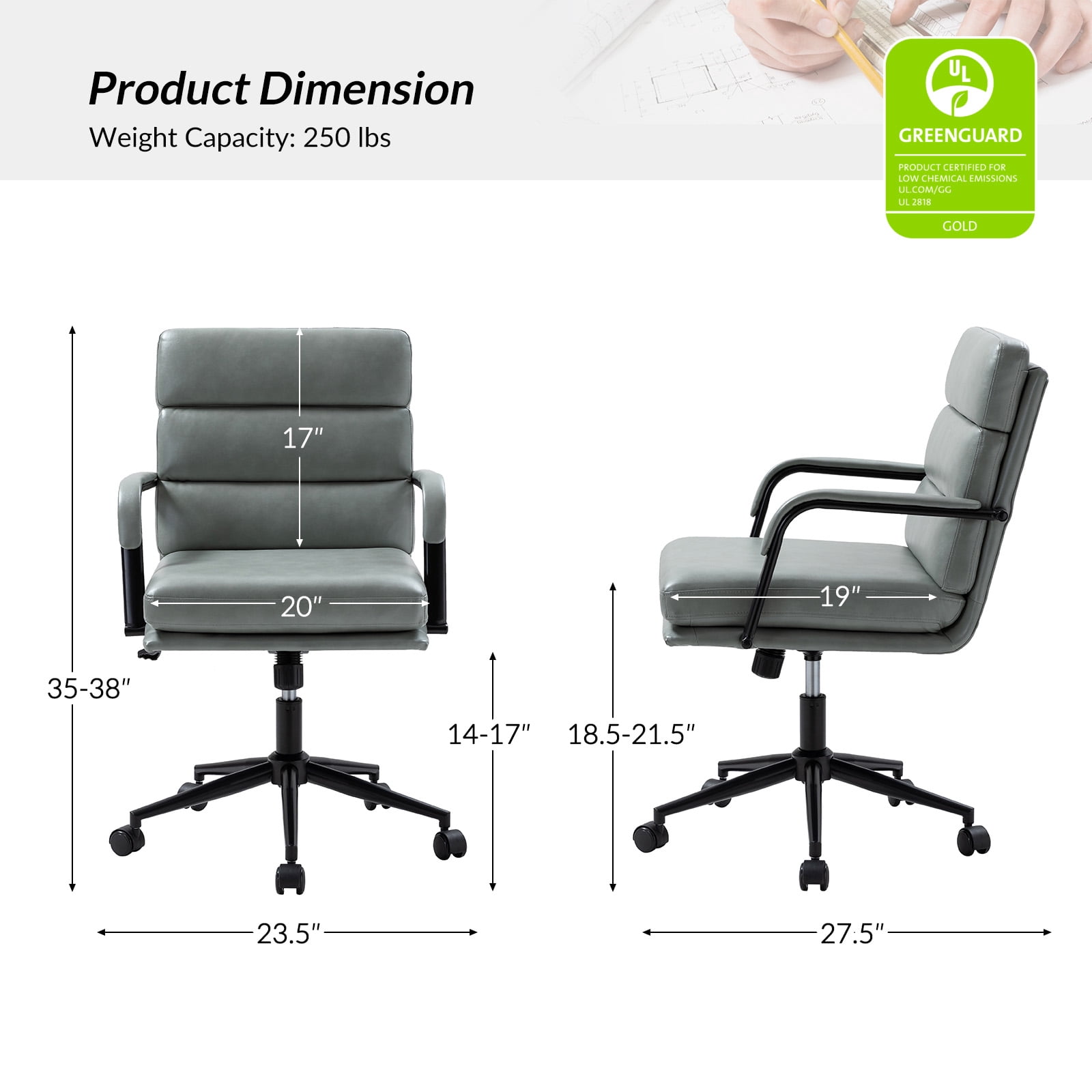 Faux Leather Home Office Chair, Swivel Task Desk Chair with Padded Cushion, Sage