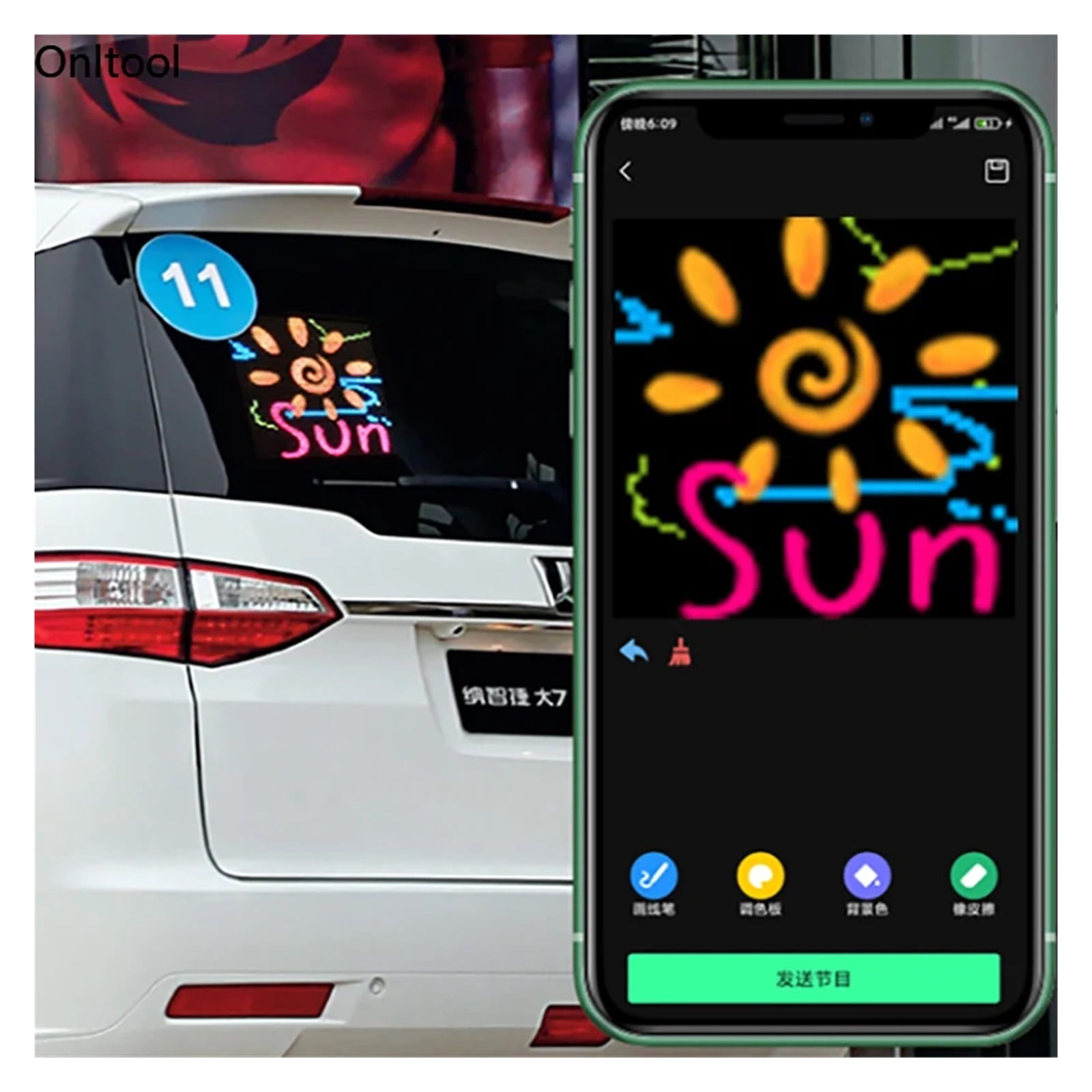 Hologram Fan Projector, 64*64 LED Display Screen On Car Rear Window Billboard Bluetooth APP Control Full Color Lighting Show Expression Screen Panel