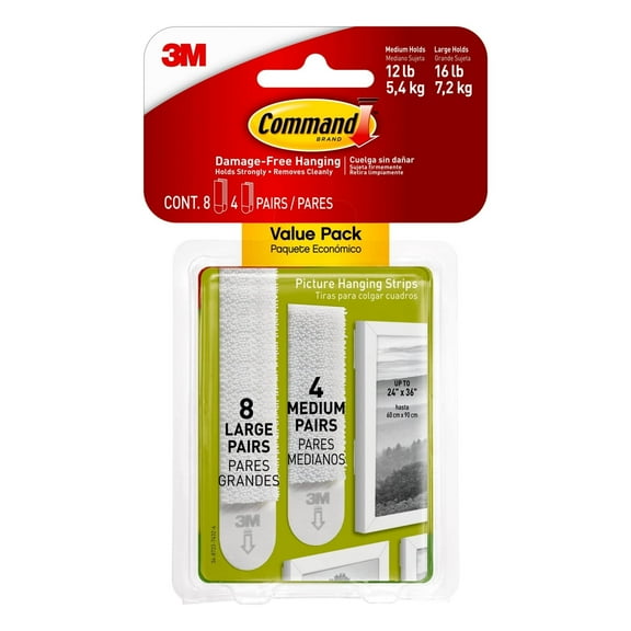 Command Picture Hanging Strips, 1" x 2", White, Pack of 2412