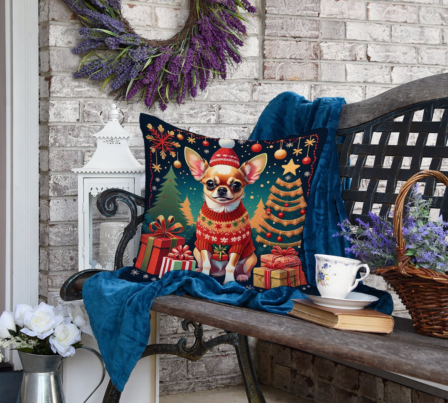 Chihuahua Christmas Fabric Decorative Pillow 18 in x 18 in
