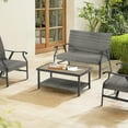 thumbnail image 5 of Ulax Furniture 37.3”(L) x 19.5”(W) Steel Coffee Table Outdoor Wicker Rectangular Table with Wooden-like Top, 5 of 6