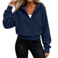 thumbnail image 4 of Hoodie for Women Half Zip Hoodie Drawstring Sweatshirt with Kangaroo Pocket Solid Color Ribbed Cuffs Cropped Long Sleeve Warm Winter Pullover Top, 4 of 7