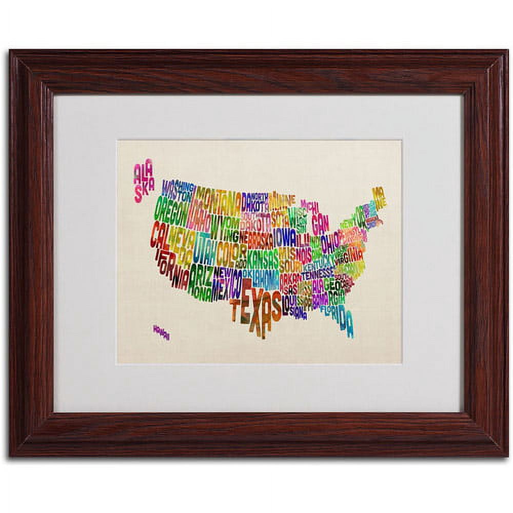 Trademark Fine Art "USA States Text Map" Matted Framed Art by Michael Tompsett