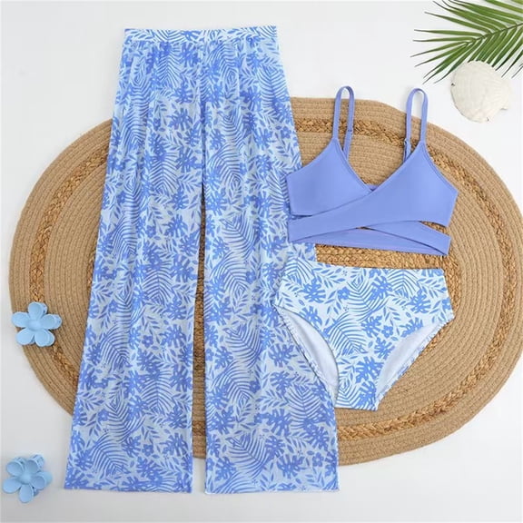 SHenli Ruffle Girls Swimsuits Ruched Side Bikini Tie-Straps Girls Tankini Swimsuit 3 Piece Cutout Girls Bathing Suits Size 14-16
