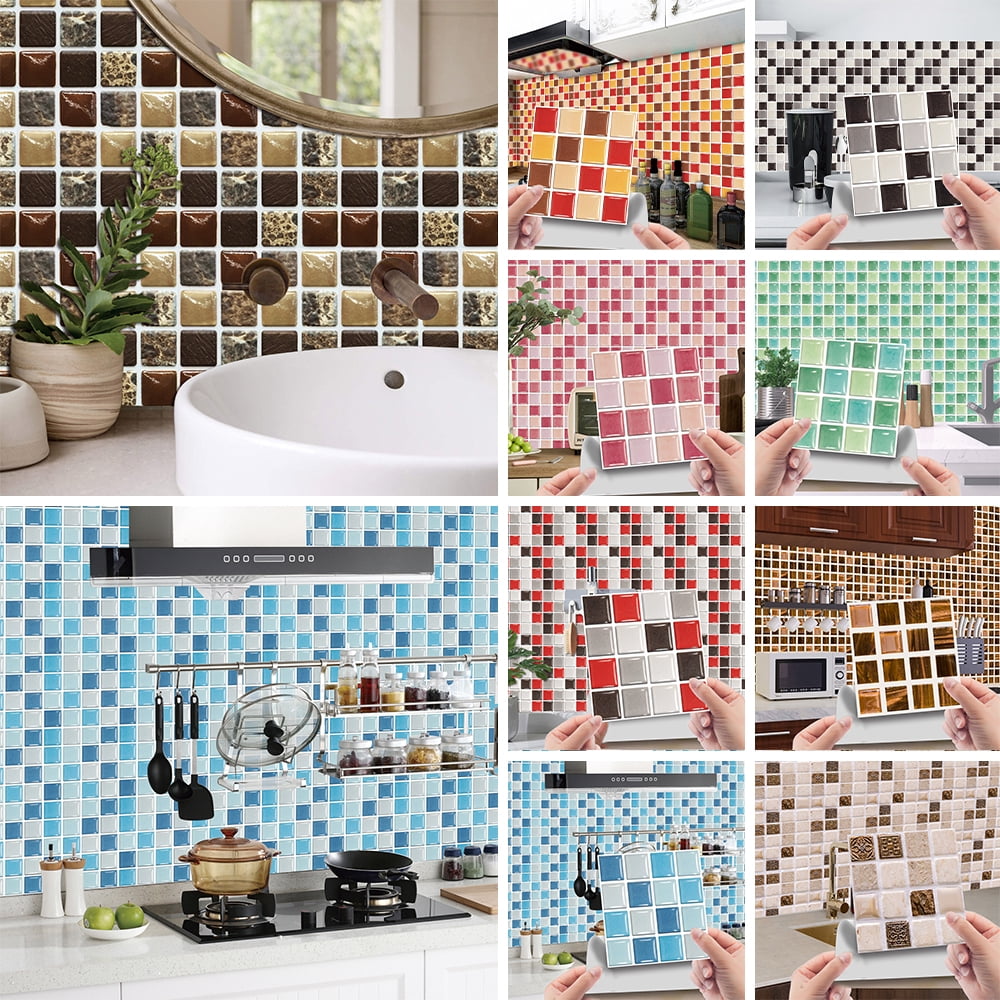 Kitchen Bathroom Tile Mosaic Stickers Self-adhesive Waterproof 10/30x Wall Decor 