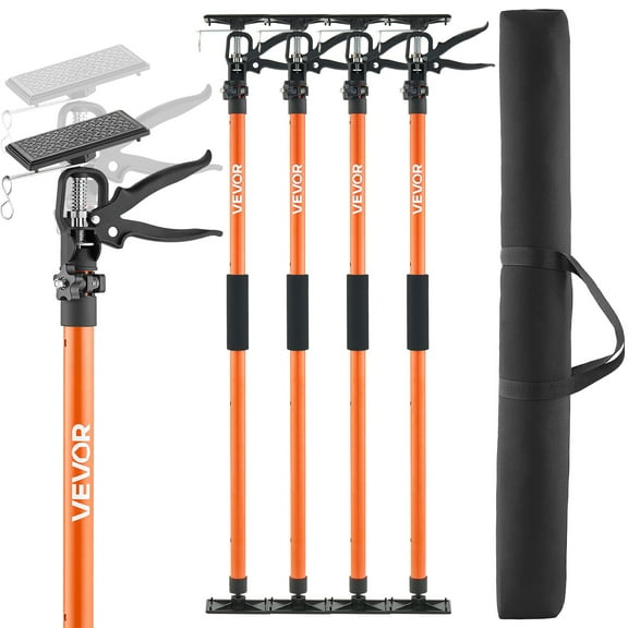 VEVOR Cabinet Jack Support Pole, 4-Pack, 45.7-114.2 Inch Steel Telescopic Quick Support Rod, Adjustable 3rd Hand System up to 154 lbs Capacity for Installing Cabinets, Lifting Drywall, Cargo Bars