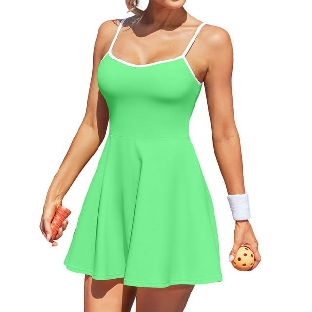 Charmo Robe de Tennis à Col en V pour Femmes, Dos Nu, Robe de Golf d'Entraînement avec Shorts