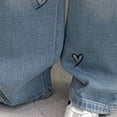 thumbnail image 5 of Shadoumai Girls Heart Rhinestone Denim Jeans Loose Straight Leg High Waist Long Pants Casual Trousers for Kids Tweens, 5 of 8