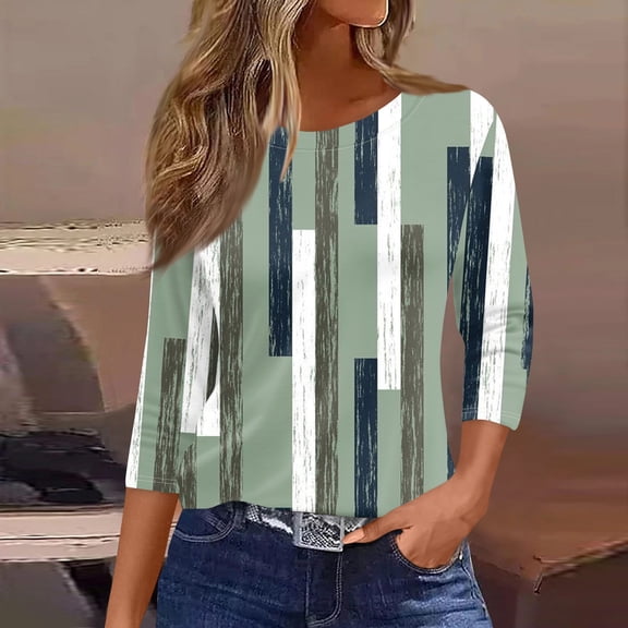 Women Soft Crew Neck 3/4 Sleeve Pullover Tunics Loose Cute Basic Tees Summer Business Casual Work Blouses Mint Green 2XL