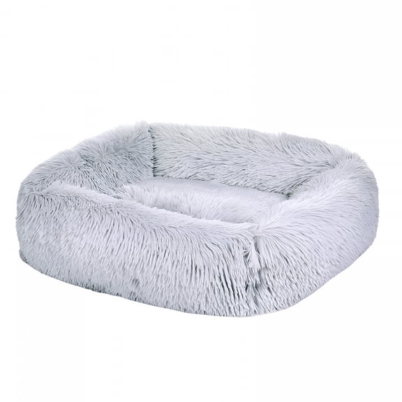 LAMIRO Rectangle Plush Dog Bed Cat Beds for Small Dogs,Washable Medium Pet Beds Medium(26X22X7in,Under 25 Lbs),Lightgrey