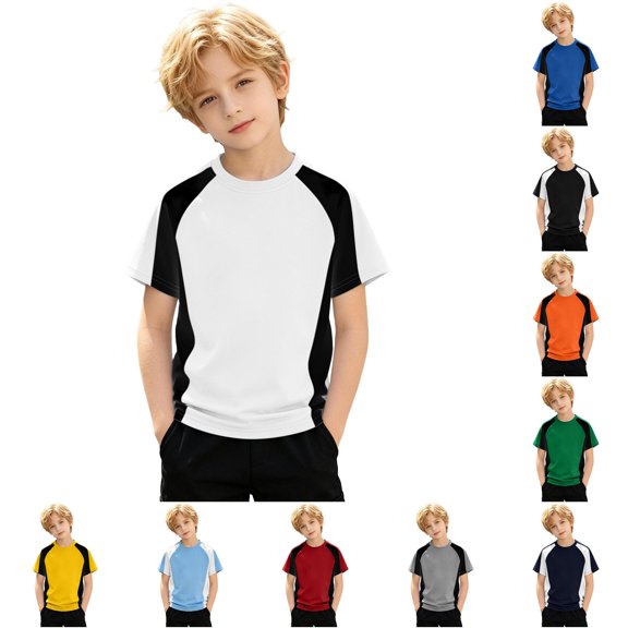 Gunia Boys T-Shirts Stylish Color Crewneck Shirt Comfortable Casual Long Sleeve Tee With Solid Color Kids Tops School Play T-Shirts White 12-13 Years