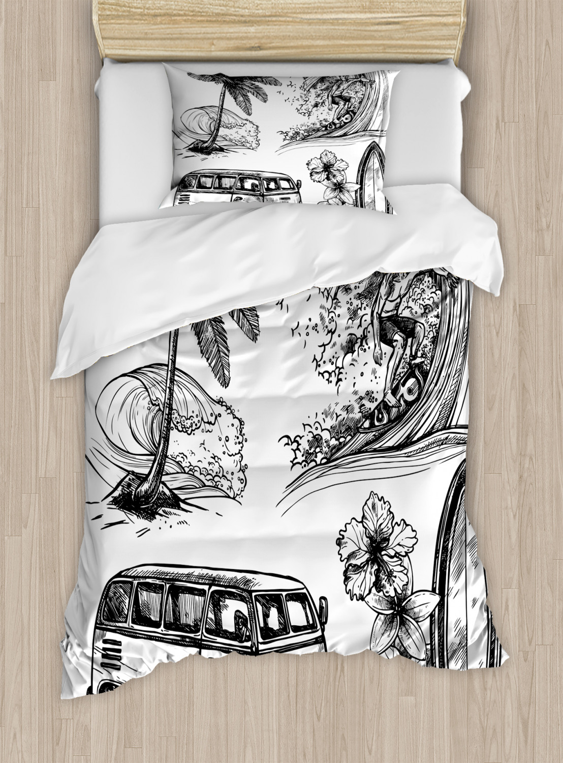 Surf Duvet Cover Set Surfing Sport Surfboard Beach Van Sketch Style Artistic Monochromic Illustration Decorative Bedding Set With Pillow Shams Black White By Ambesonne Walmart Com Walmart Com
