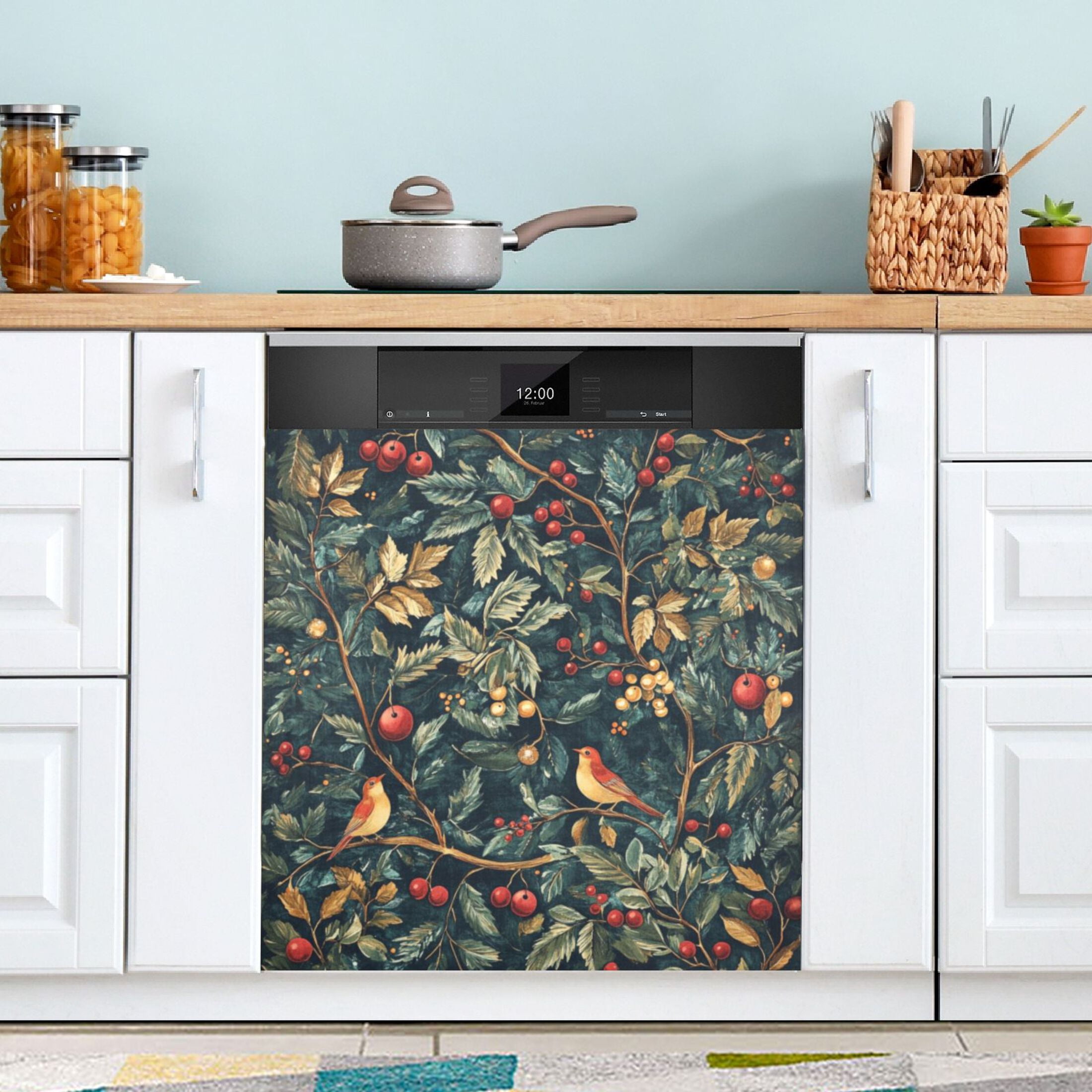 Dishwasher Magnetic Sticker 23x26 Inch Refrigerator Magnetic Sticker Washing Machine Magnetic Sticker Kitchen Panel Magnetic Sticker Home Decor Christmas Bird Pattern