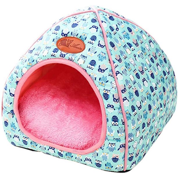Cama para perros y gatos en forma de yurta de tela con almohada, alfombra plegable cálida y lavable para mascotas, cama para perros de otoño e invierno, cómodo colchón para mascotas, azul M oso de fresa Electrónica
