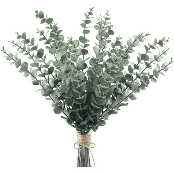 20 PCS Artificial Eucalyptus Leaves Stems Faux Greenery Decor Fake Plant Branches Real Touch for Floral Arrangement Vase Wedding Bouquets Centerpiece (15" Tall)